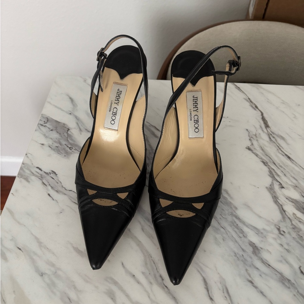 Vintage Jimmy Choo Black Pointed Kitten Heels
